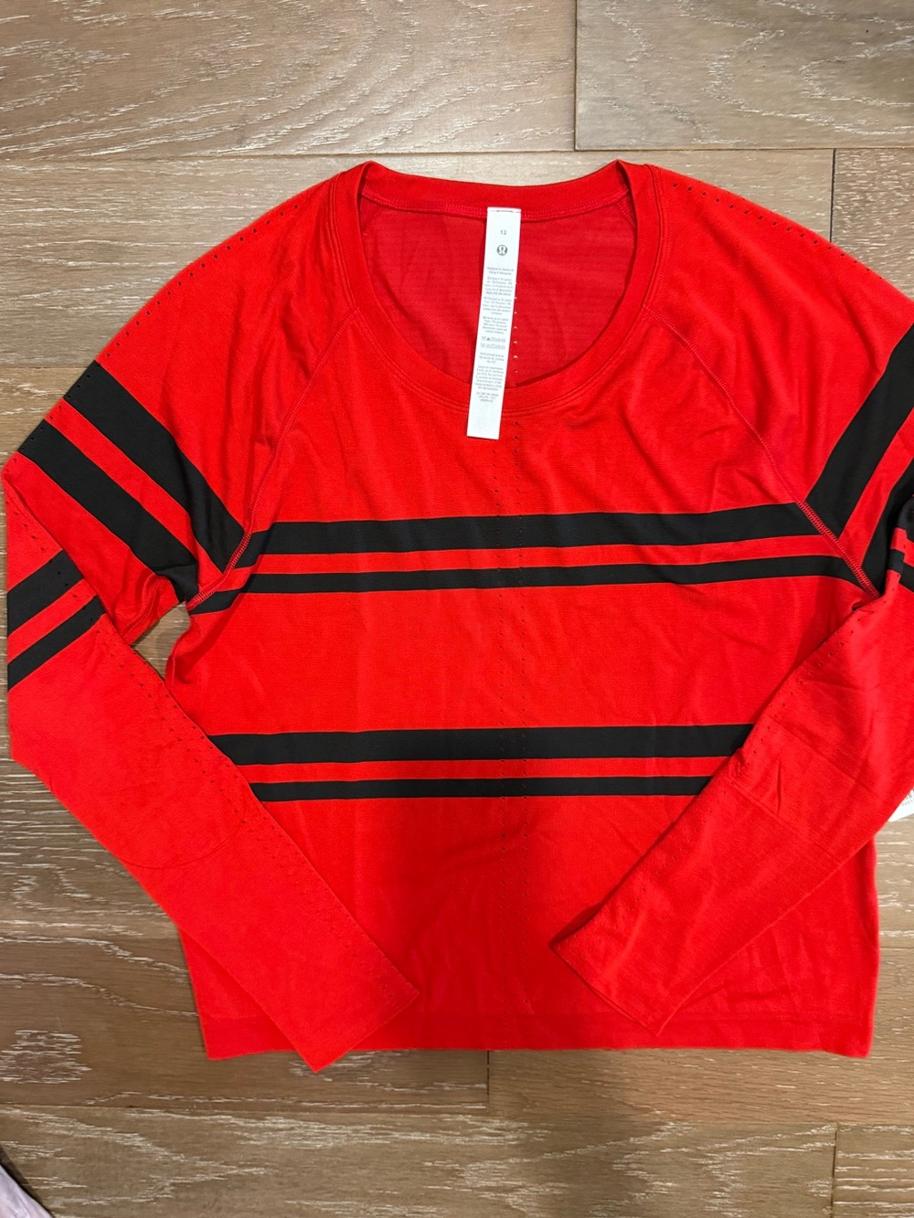 Lululemon swiftly Tech Long  Red Long Sleeve 2.0 Race with Black Stripes